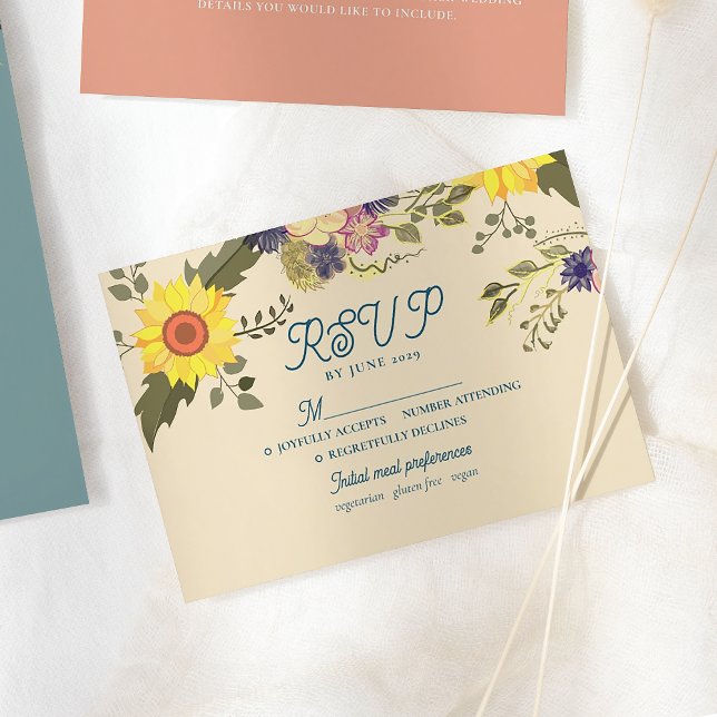 Carte de réponse de mariage au tournesol botanique (Créateur téléchargé)