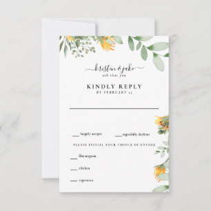 Carte de réponse de mariage au tournesol et feuill