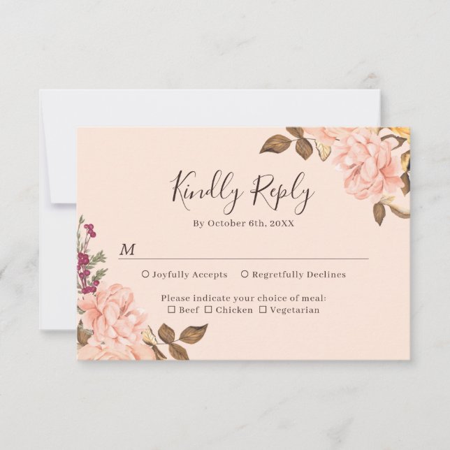 Carte de réponse de mariage automnal à fleurs doré (Devant)