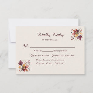 Carte de réponse de mariage automnal au feuillage 