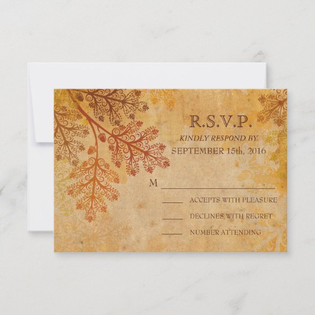 Carte de réponse de mariage automnal aux feuilles  (Devant)