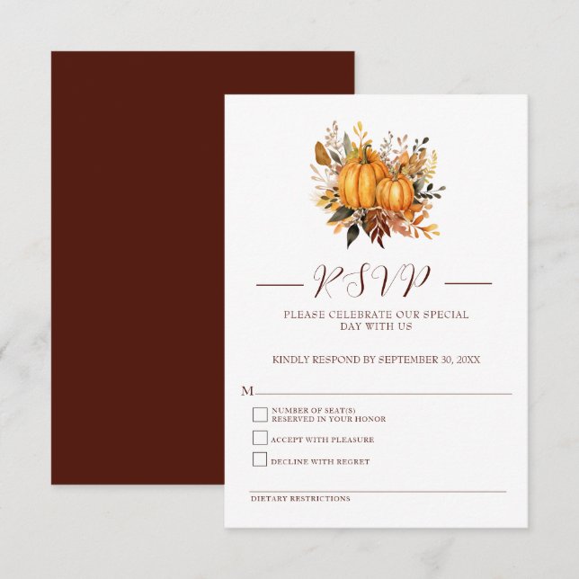 Carte de réponse de mariage automnal moderne avec  (Devant / Derrière)