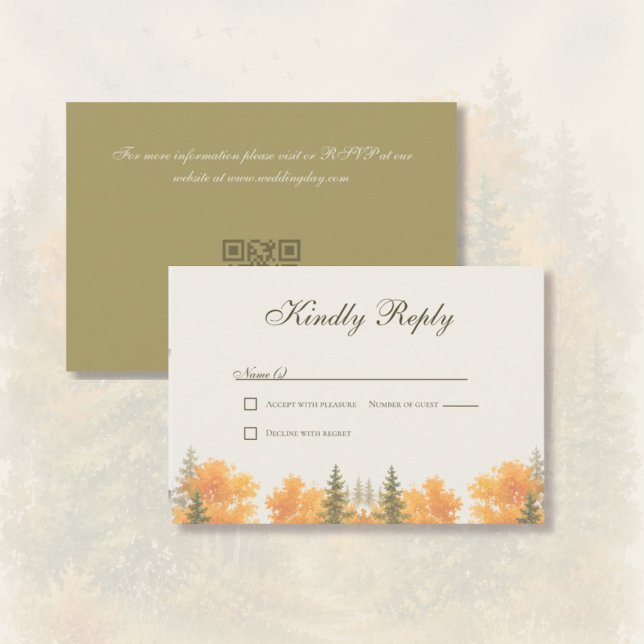 Carte de réponse de mariage aux arbres de pin de f (Fall Forest Pine Trees - RSVP Wedding Card)