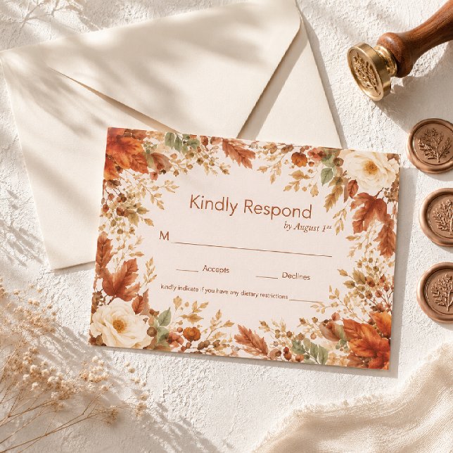 Carte de réponse de mariage aux feuilles d'automne (Créateur téléchargé)
