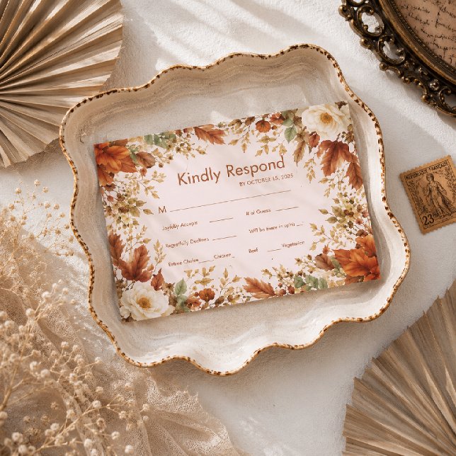 Carte de réponse de mariage aux feuilles d'automne (Créateur téléchargé)