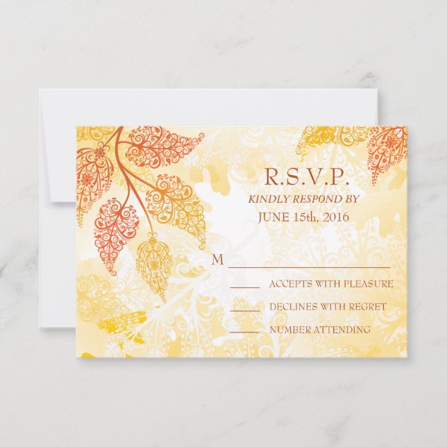 Carte de réponse de mariage aux feuilles délicates (Devant)