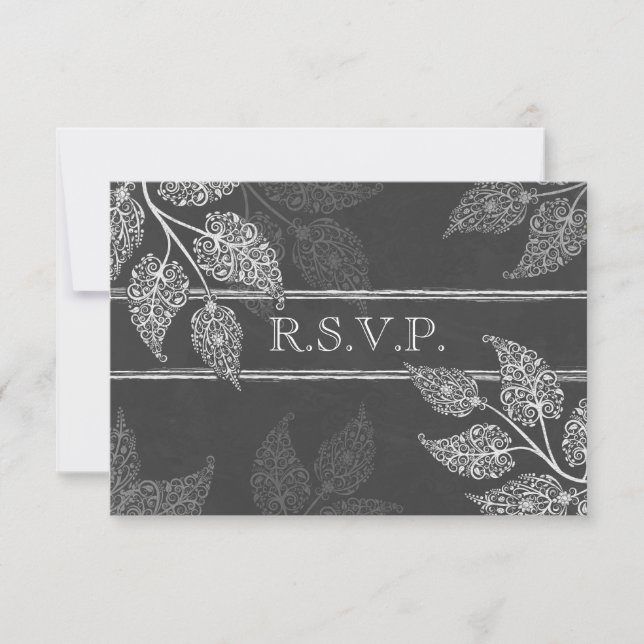 Carte de réponse de mariage aux feuilles délicates (Devant)