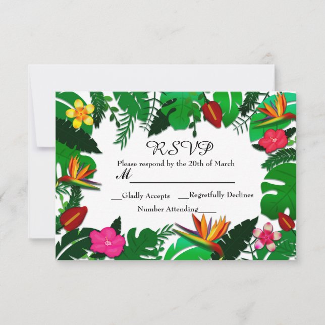 Carte de réponse de mariage aux feuilles et fleurs (Devant)
