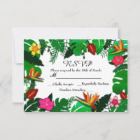 Carte de réponse de mariage aux feuilles et fleurs