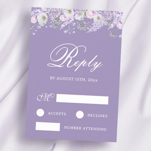 Carte de réponse de mariage aux fleurs de lavande (Créateur téléchargé)