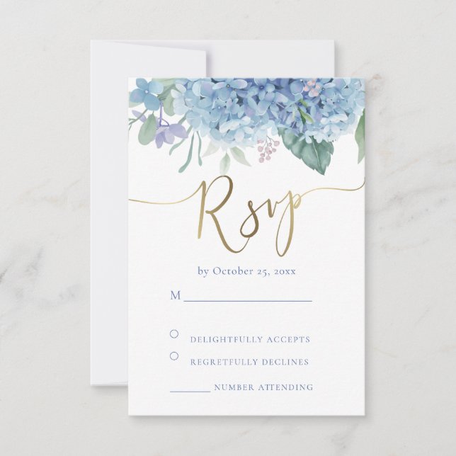 Carte de réponse de mariage aux fleurs d'hortensia (Devant)