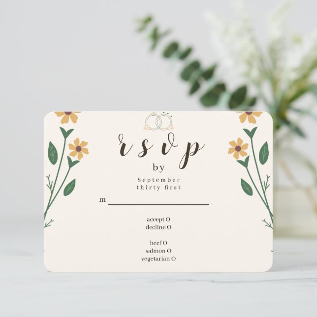 Carte de réponse de mariage aux fleurs sauvages (Debout devant)