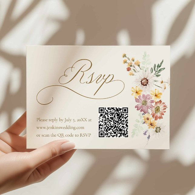 Carte de réponse de mariage aux fleurs sauvages av (Fall Wildflower Wedding Rsvp with QR Code Card)
