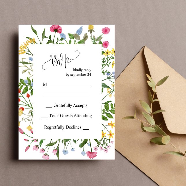 Carte de réponse de mariage aux fleurs sauvages co (Modern colorful wildflower RSVP card makes guest responses easy with cheerful style)