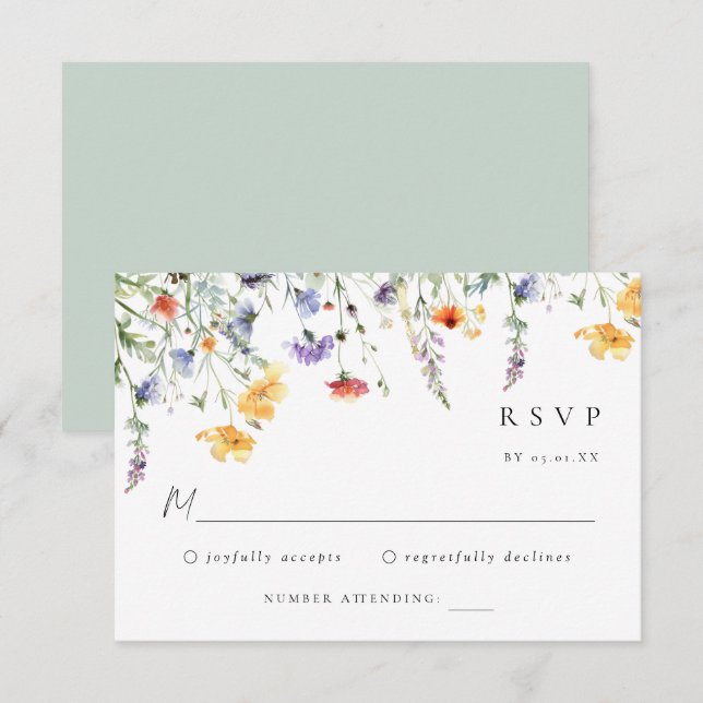 Carte de réponse de mariage aux fleurs sauvages co (Devant / Derrière)