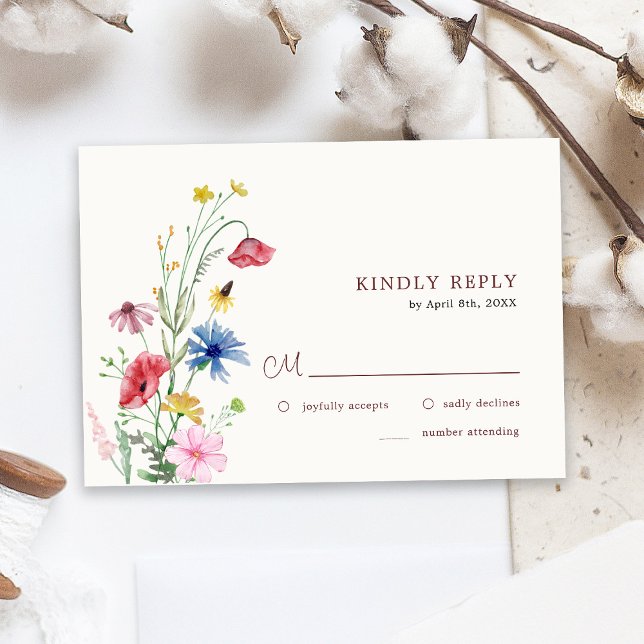 Carte de réponse de mariage aux fleurs sauvages él (Créateur téléchargé)