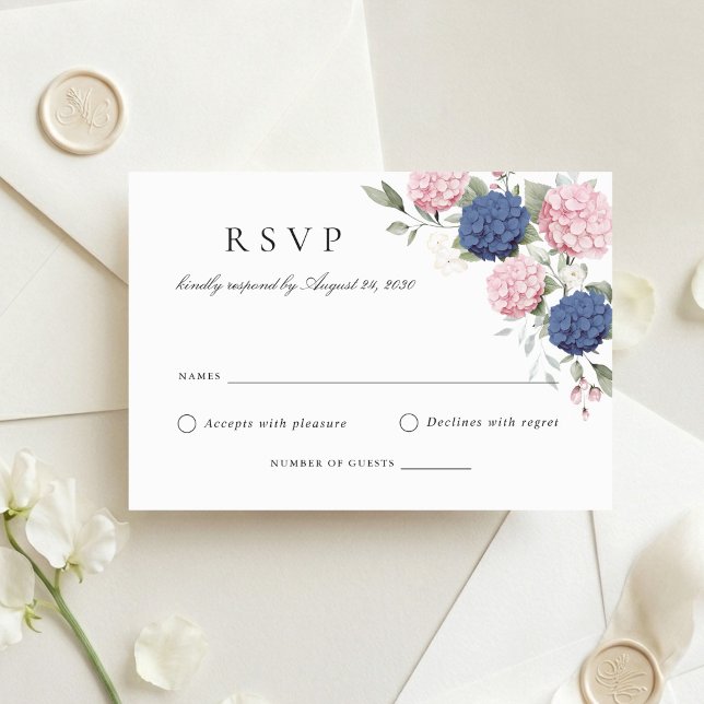 Carte de réponse de mariage aux hortensias rose bl (Créateur téléchargé)