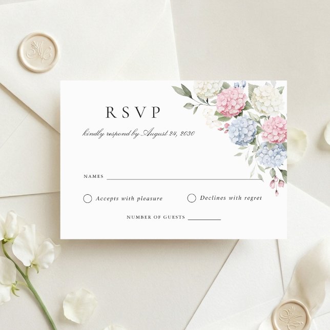 Carte de réponse de mariage aux hortensias rose bl (Créateur téléchargé)