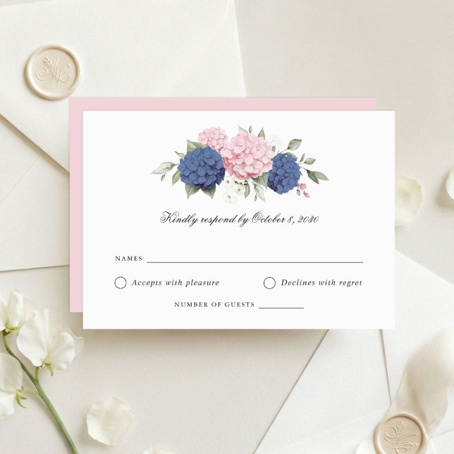 Carte de réponse de mariage aux hortensias rose et (Créateur téléchargé)