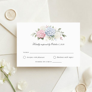 Carte de réponse de mariage aux hortensias rose et