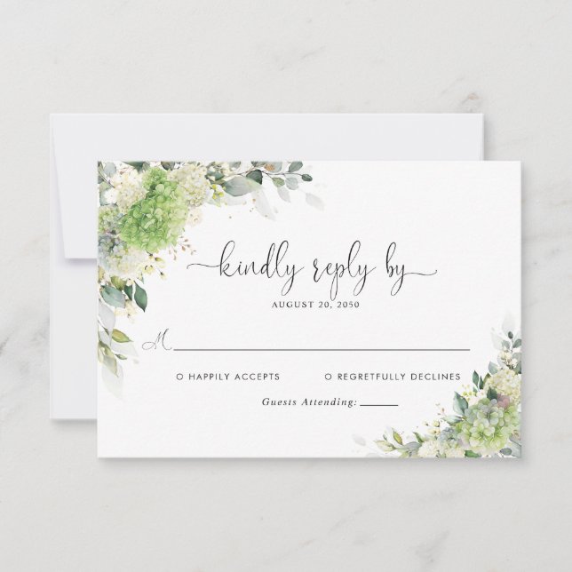 Carte de réponse de mariage aux hydrangeas élégant (Devant)