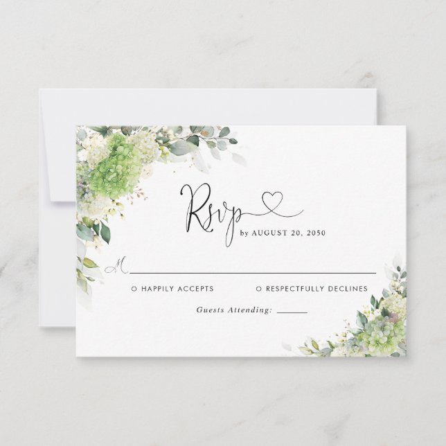 Carte de réponse de mariage aux hydrangeas élégant (Devant)