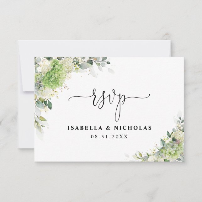 Carte de réponse de mariage aux hydrangeas élégant (Devant)