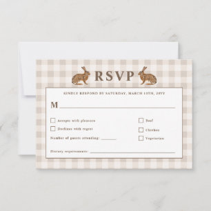 Carte de réponse de mariage aux lapins beige de la