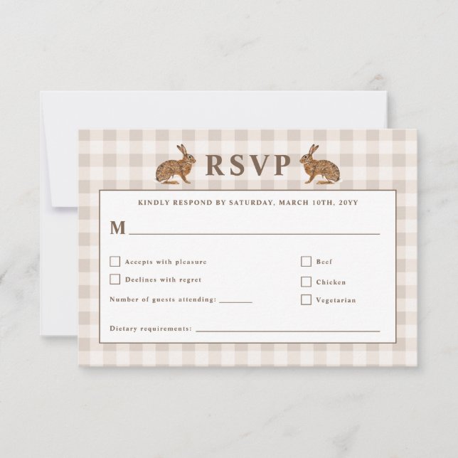 Carte de réponse de mariage aux lapins beige de la (Devant)