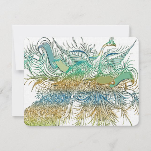 Carte de réponse de mariage aux oiseaux paon vinta (Devant)