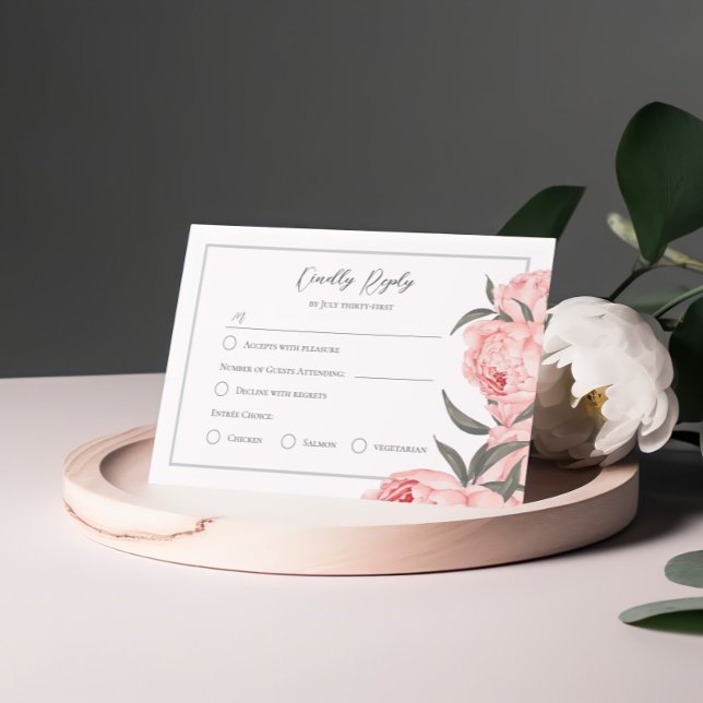 Carte de réponse de mariage aux pivoines aquarelle (Créateur téléchargé)