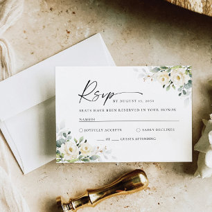 Carte de réponse de mariage aux roses blanches de