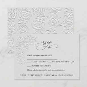 Carte de réponse de mariage aux roses blanches en