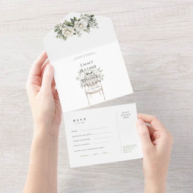 Carte de réponse de mariage aux roses blanches et  (Déchirure)