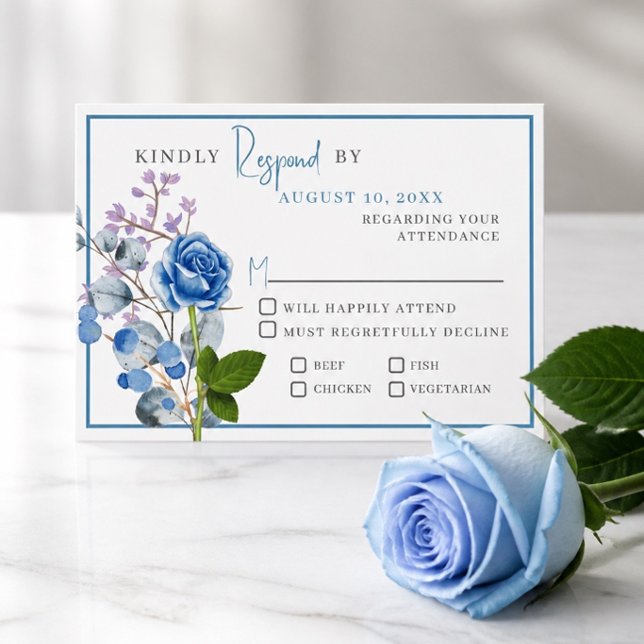Carte de réponse de mariage aux roses bleues (Créateur téléchargé)