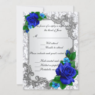 Carte de réponse de mariage aux roses bleues éléga