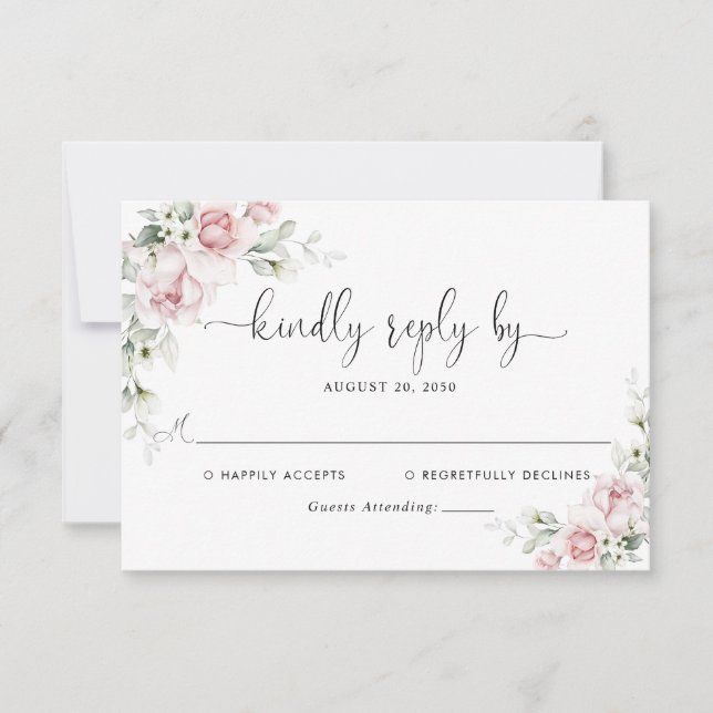 Carte de réponse de mariage aux roses roses blush (Devant)