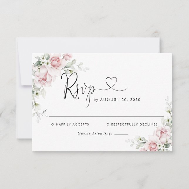 Carte de réponse de mariage aux roses roses blush (Devant)
