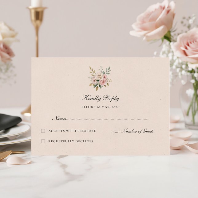 Carte de réponse de mariage aux roses roses élégan (Créateur téléchargé)