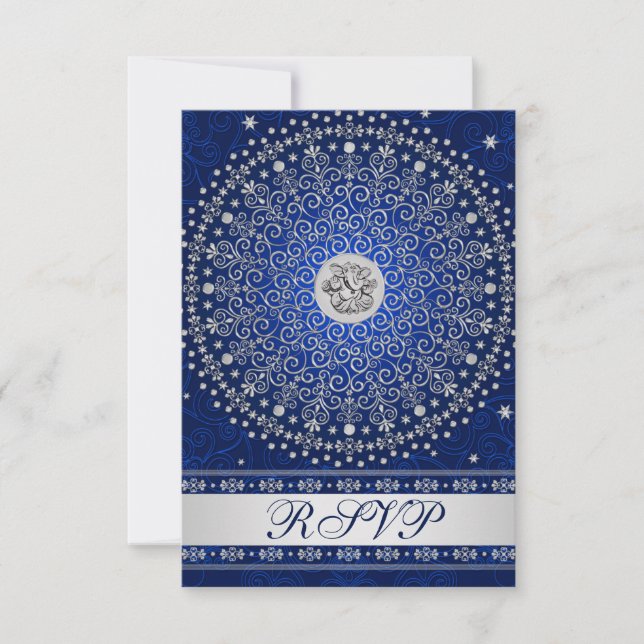Carte de réponse de mariage aux rouleaux bleus arg (Devant)