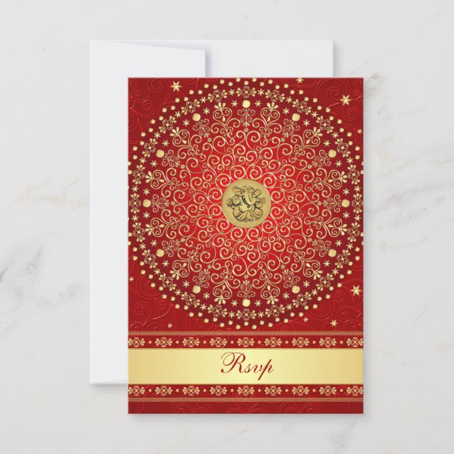 Carte de réponse de mariage aux rouleaux rouge et  (Devant)