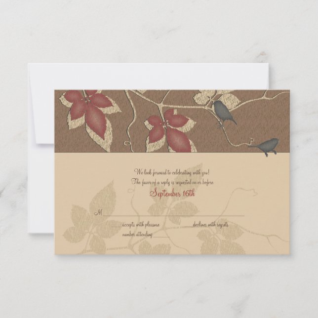 Carte de réponse de mariage aux vignes d'automne e (Devant)