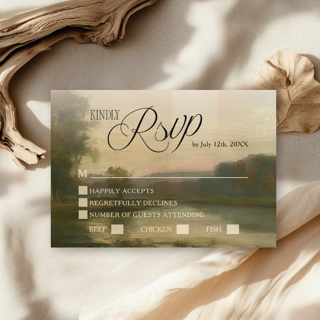 Carte de réponse de mariage avec art de paysage él (Vintage Landscape Wedding Rsvp Card)