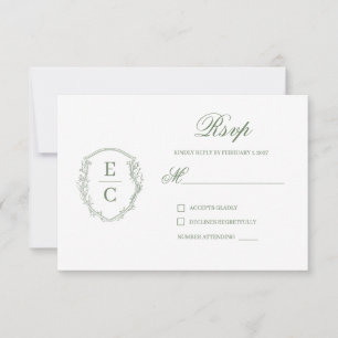 Carte de réponse de mariage avec blason Monogram H