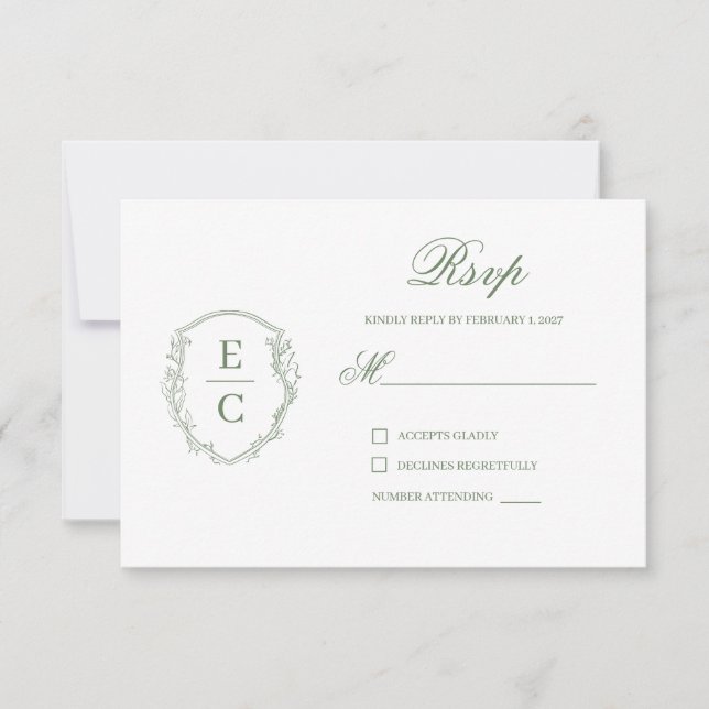 Carte de réponse de mariage avec blason Monogram H (Devant)