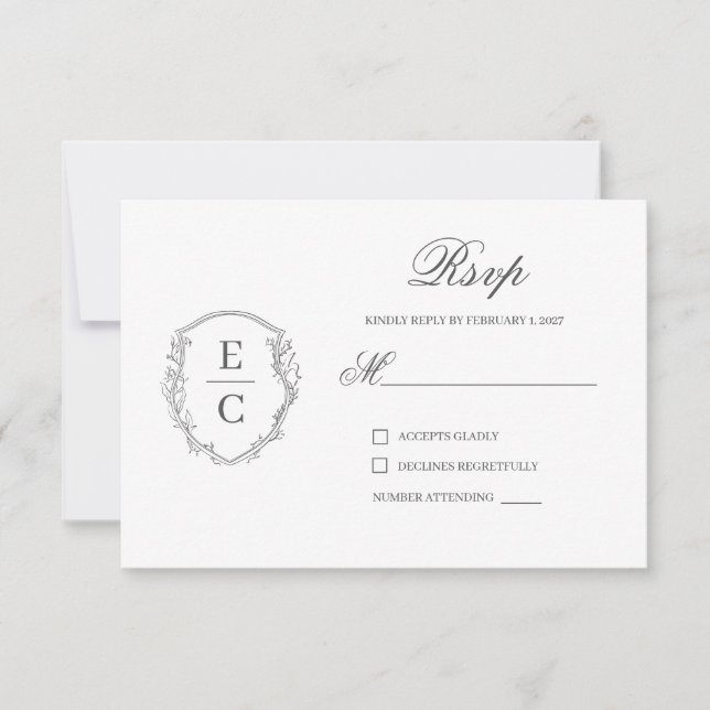 Carte de réponse de mariage avec blason Monogram H (Devant)