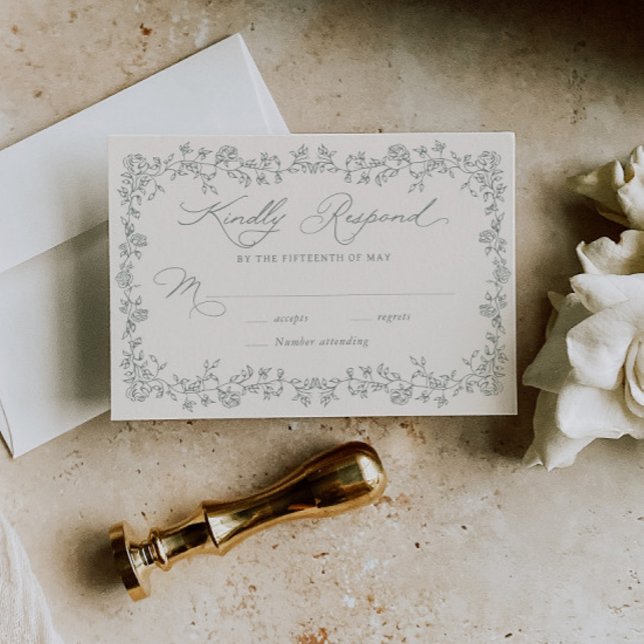 Carte de réponse de mariage avec cadre floral de r (Créateur téléchargé)