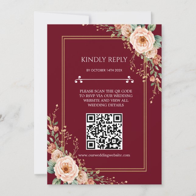 Carte de réponse de mariage avec code QR Bourgogne (Devant)