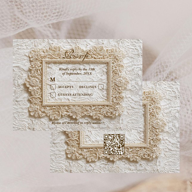 Carte de réponse de mariage avec code QR Broderie  (Créateur téléchargé)