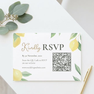 Carte de réponse de mariage avec code QR Citron ci